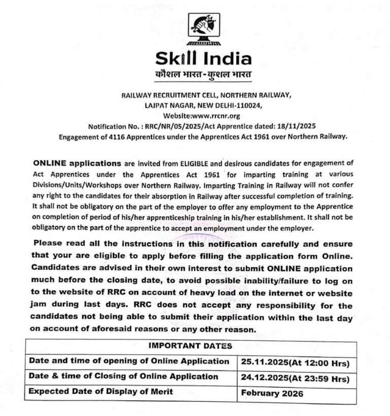 RRC NR Apprentice Recruitment 2025
