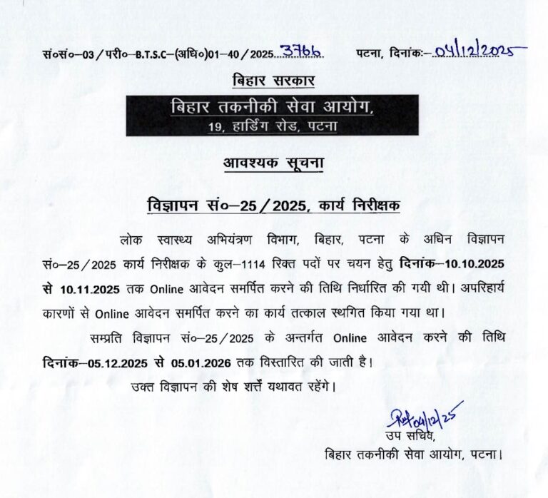 BTSC Work Inspector Vacancy 2025