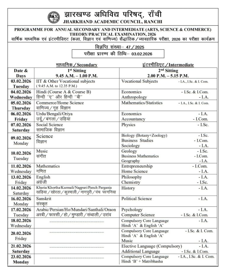 JAC 10th Date Sheet 2026 Released